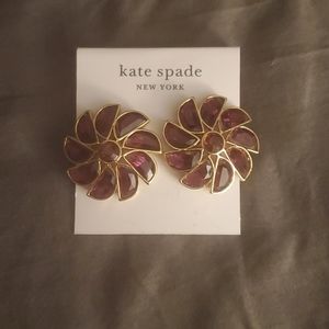 Kate Spade dark purple flower stud earrings NWT
